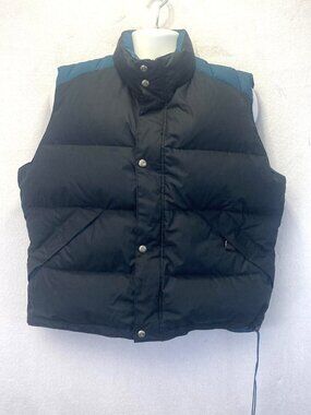 Vintage 90s Down Puffer Vest Mens Large L Black Blue Zip Warm Insulated Winter‎